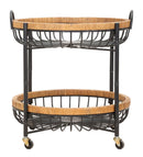 Carrello 2 Ripiani 57x55,5x62,5 cm con Ruote in Metallo e Rattan-2