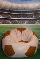 Poltrona a Sacco Pouf Ø100 cm in Similpelle Baselli Pallone da Calcio Caffè e Marrone-2