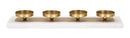 Portacandele 4 Posti da Tavolo 40x10x5 cm in Metallo Oro Base in Marmo Bianco-1