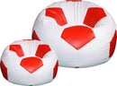 Poltrona a Sacco Pouf Ø100 cm in Similpelle con Poggiapiedi Baselli Pallone da Calcio Bianco e Rosso-1