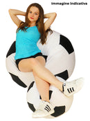 Poltrona a Sacco Pouf Ø100 cm in Similpelle con Poggiapiedi Baselli Pallone da Calcio Marrone e Caffè-3