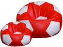 Poltrona a Sacco Pouf Ø100 cm in Similpelle con Poggiapiedi Baselli Pallone da Calcio Rosso e Bianco-1