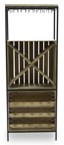 Cantinetta Portabottiglie 60x30x160 cm con Portabicchieri in Ferro e Legno Rex Nera-2