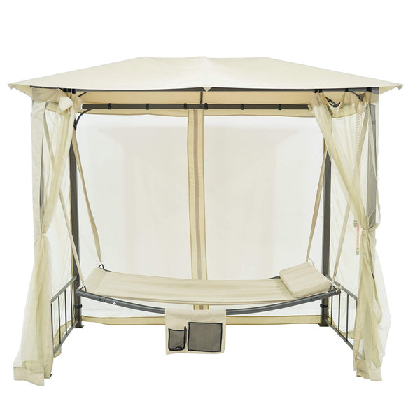 online Dondolo Letto 3 Posti 237x155x217 cm con Copertura a Gazebo e Zanzariera Beige