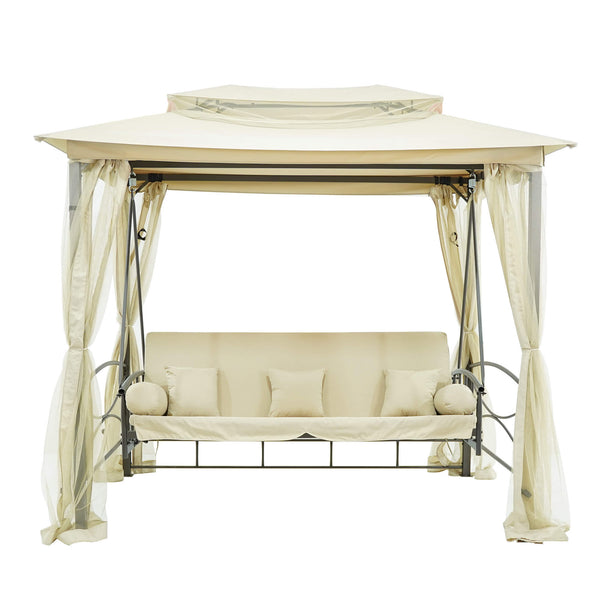 online Dondolo Letto 3 Posti 255x175x250 cm con Copertura a Gazebo e Zanzariera Beige