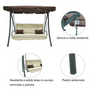 Dondolo Letto 3 Posti 202x115x170 cm in Acciaio e Poliestere Andromeda Marrone e Ecrù-4